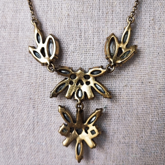 J. Crew Thin Navette Marquis Teardrop Crystal Clear Stones Statement Necklace - Picture 7 of 16